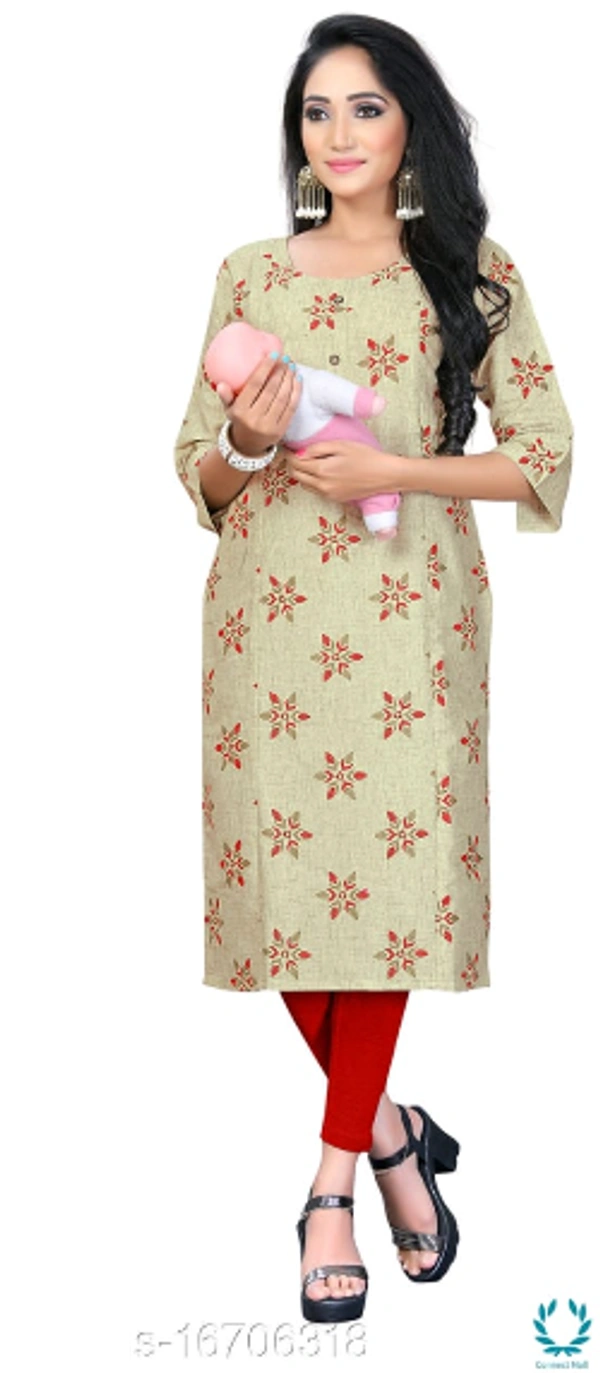 Women Cotton Maternity Applique Kurti - M (Bust Size: 38 in, Size Length: 44 in) , Light Green, Cotton, Single